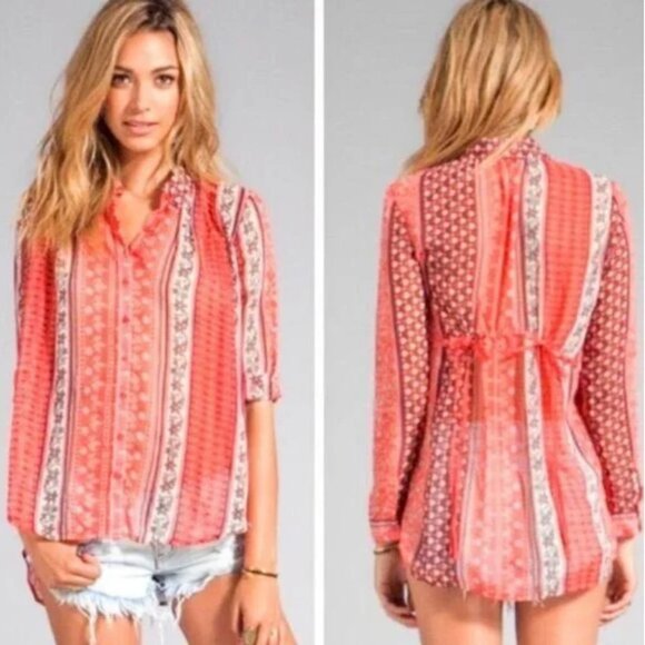 Free People Moonlight Mile Boho Button Down Top - Picture 1 of 4